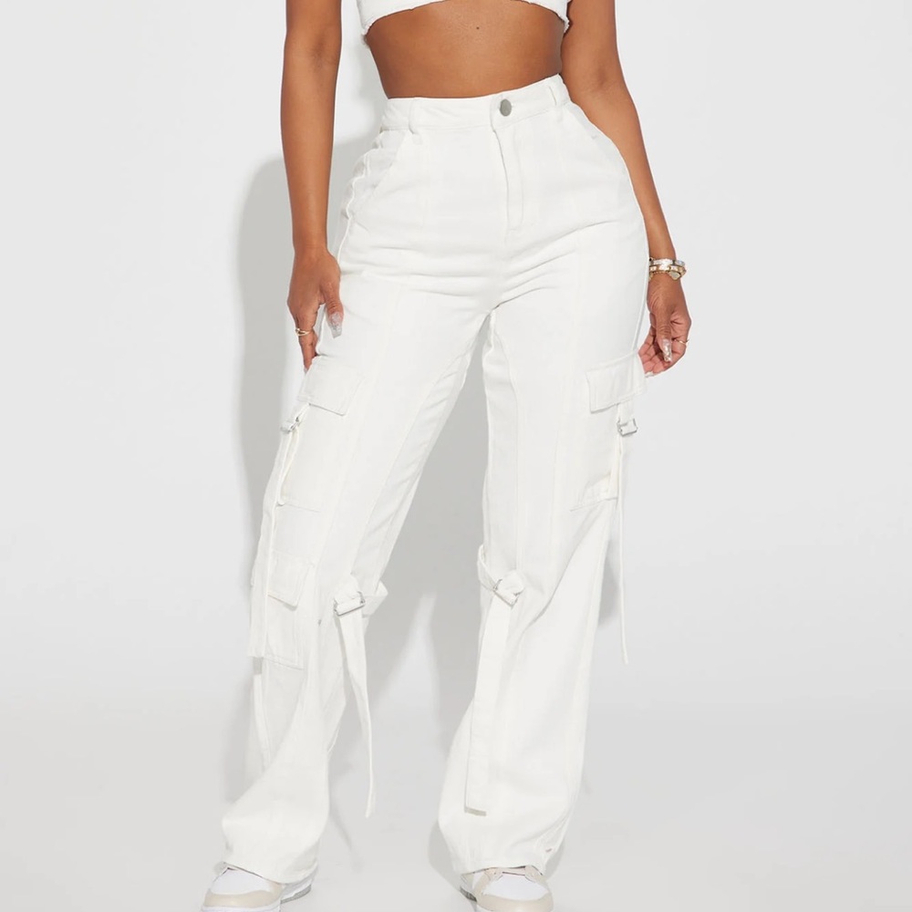Fashion Nova Out Of Time Non Stretch Cargo Jean - White